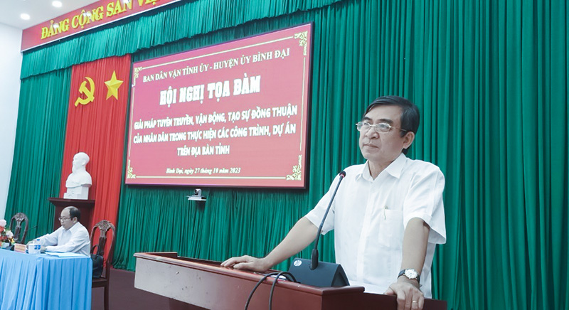 Phát biểu tổng luận của đồng chí Trưởng Ban Dân vận Tỉnh ủy tại Hội nghị tọa đàm "Giải pháp tuyên truyền, vận động, tạo sự đồng thuận của Nhân dân trong thực hiện các công trình, dự án trên địa bàn tỉnh"